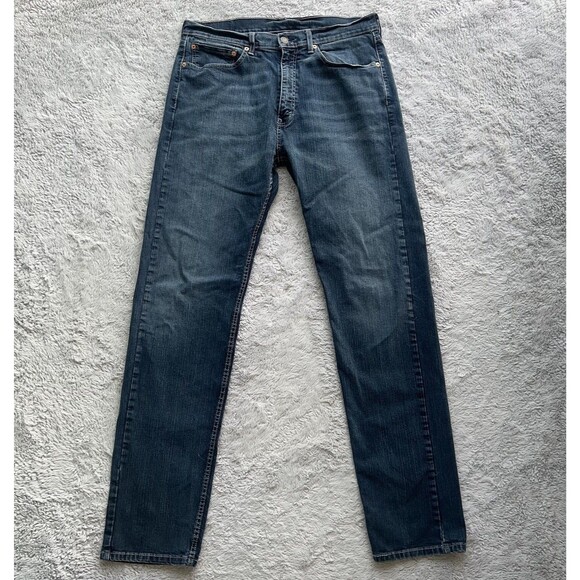 Levi's Men’s 505 Regular Fit Jeans Dark Blue Wash Stretch 36X35 00505-1330 - Picture 2 of 11